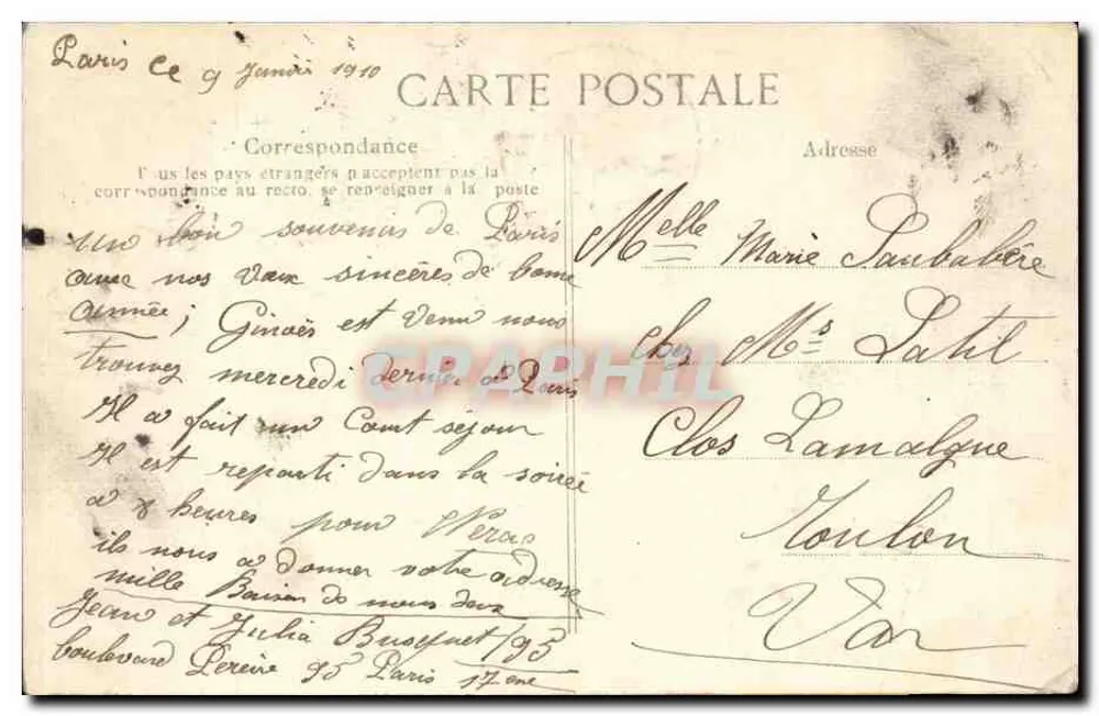 Paris — Rue de la Paix — Editor C.P.D. n° 1053 - Verso