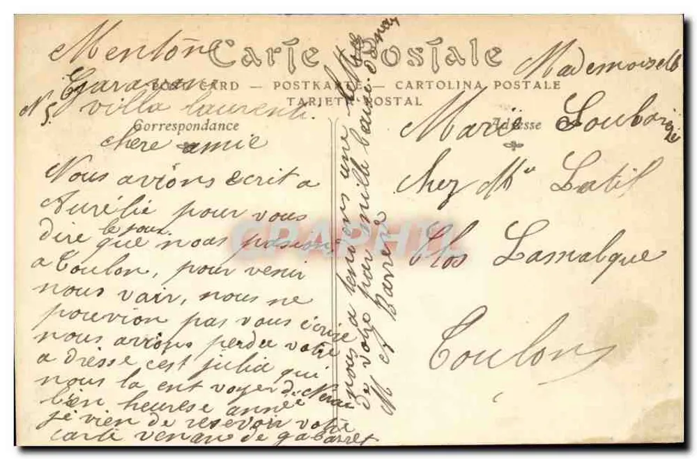Menton. Ein Eckchen des öffentlichen Gartens — Phot. UD — n° 835 - Rückseite