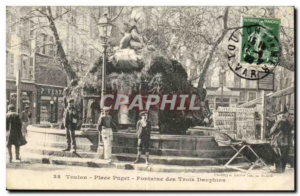 Toulon - Place Puget - Fontaine der Drei Dauphins — Phototypie Kartus, Toulon - Vorderseite