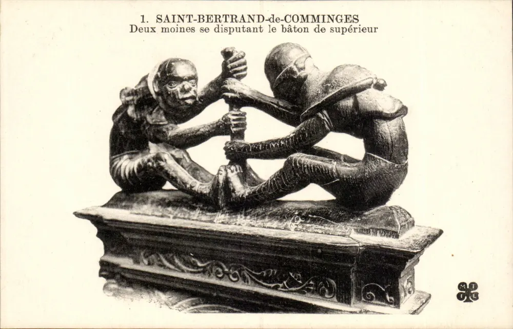 Saint-Bertrand-de-Comminges — Zwei Mönche, die um den Stock des Oberen kämpfen — Verlag M.T. (Marke) n°1 - Vorderseite