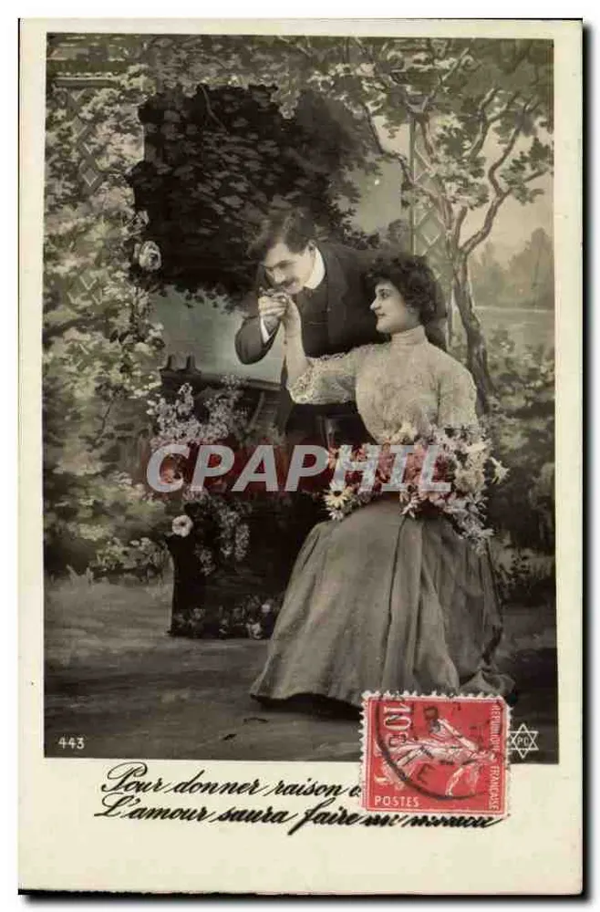 Amor e flores — cena de jardim — editor desconhecido, n° 443 - Frente