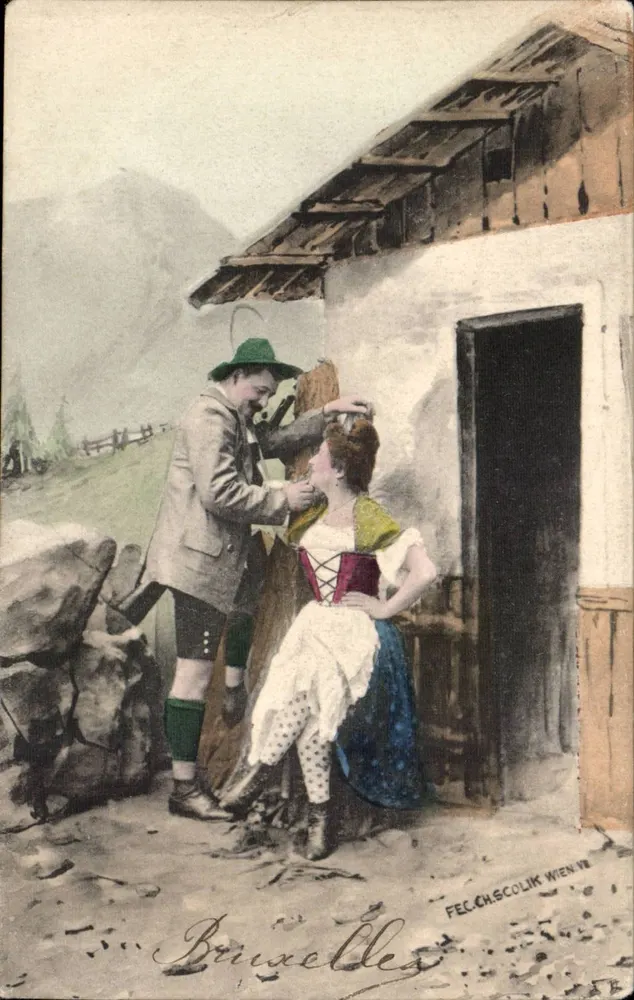 Bayerischer Mann und Frau — Lebensszenen — FEC CH. SCOLIK WIEN VI - Vorderseite