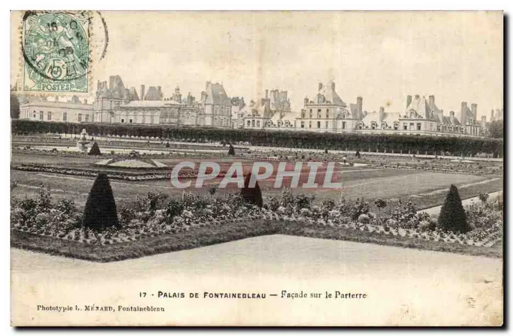 Palast von Fontainebleau — Fassade am Parterre — Phototypie L. Mézard, Fontainebleau - Vorderseite