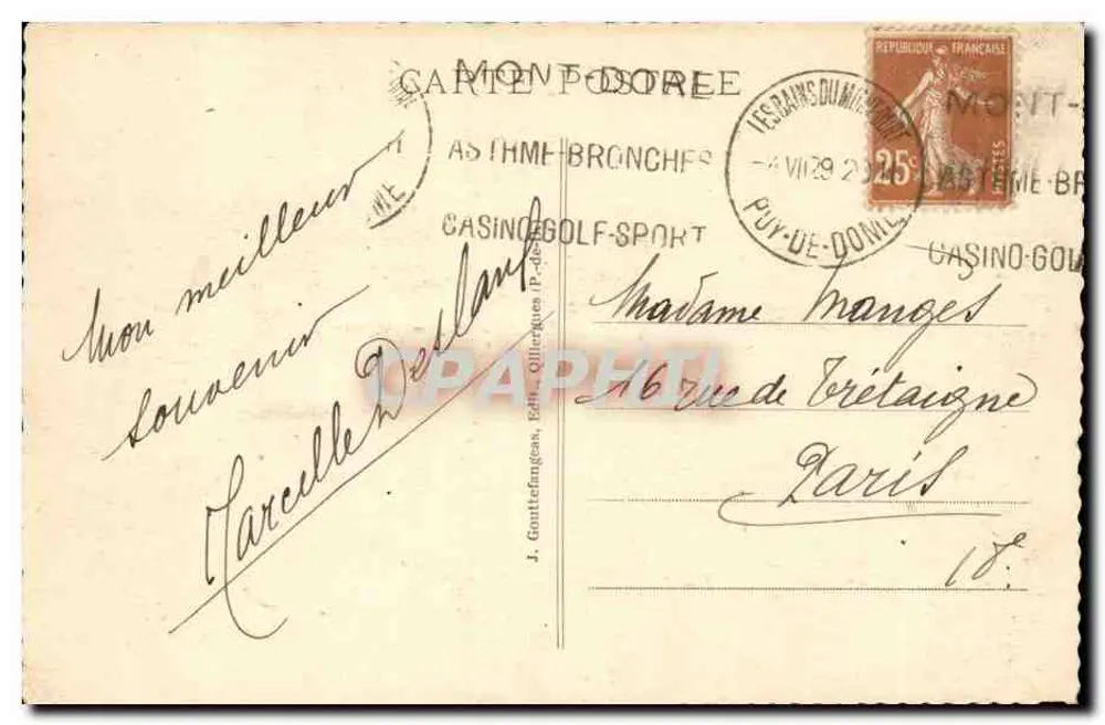 Die Schleifen der Straße von Chambon zur Chaudefourn-Tal — Auvergne — G. D'O. n°1476 - Rückseite