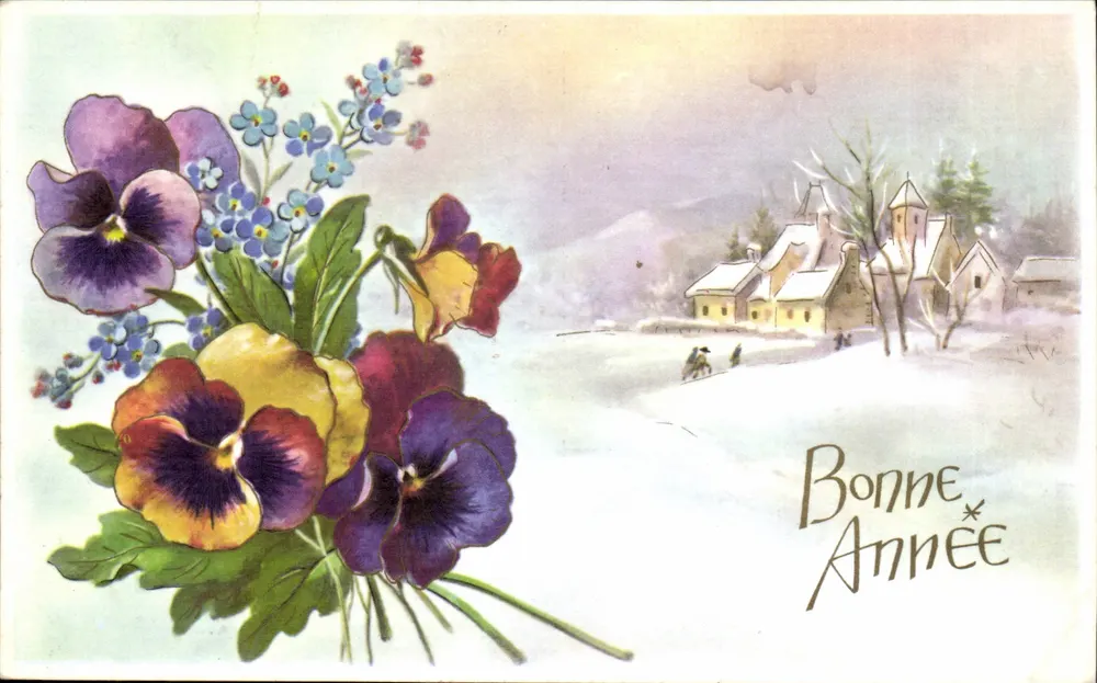 Blumenstrauß — Winterlandschaft — Frohe Neujahr — Tengeroni Autoins, Paris - Vorderseite