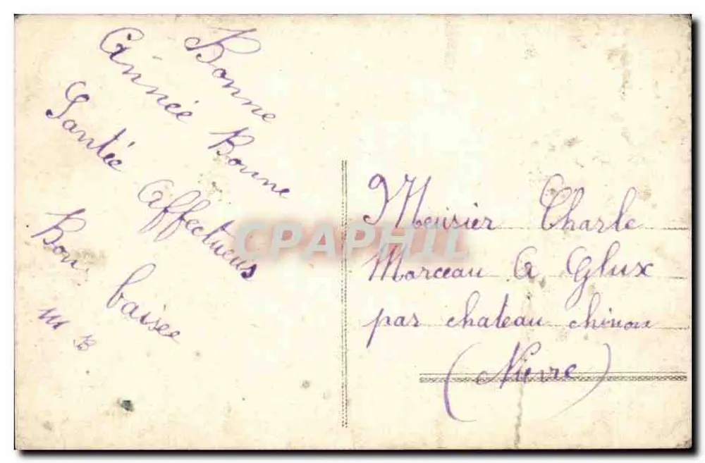 Bouquet von Violettblüten in einem Korb — Frohe Neujahr — G. G. n° 1072 - Rückseite