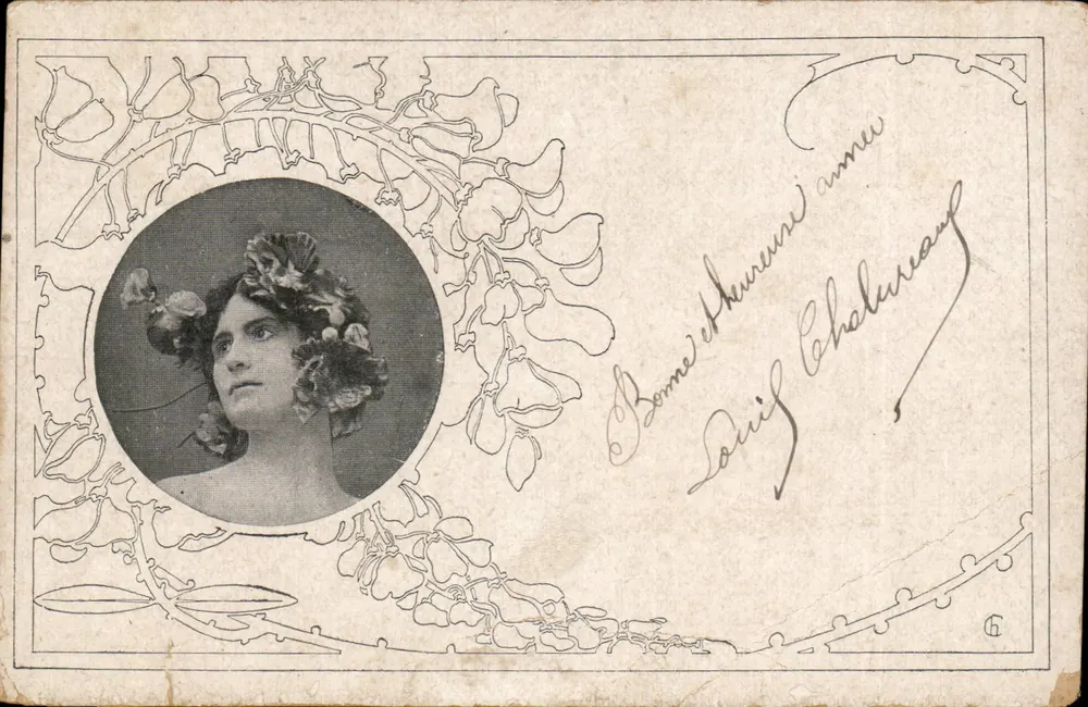 Retrato de mulher — decoração floral Art Nouveau — editor G. (n°6) - Frente