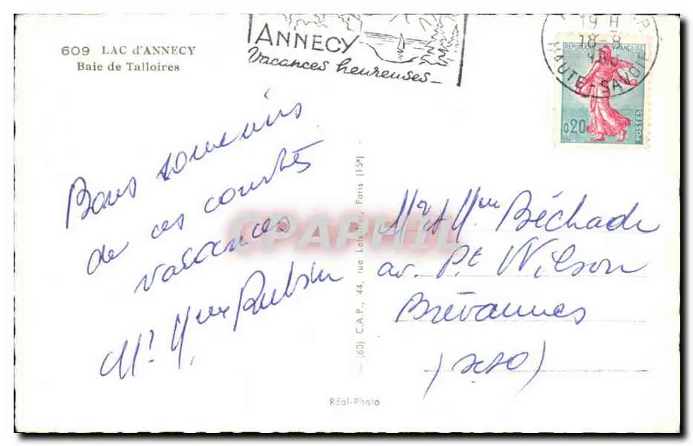 Lago de Annecy — Baía de Talloires — C.A.P. n°609 - Verso