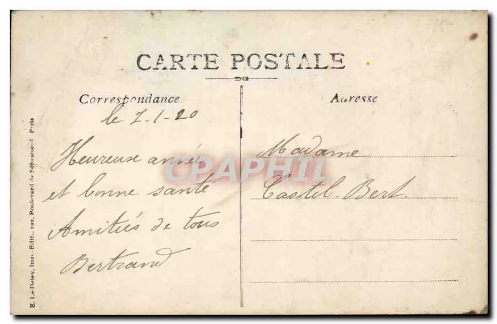 Rose-Blumenstrauß — Gute Neujahrswünsche — E. Le Doley, Paris - Rückseite