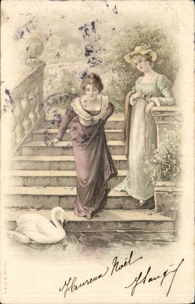 Zwei junge Frauen und ein Schwan — A. & M. B. N° 144 — Ausgabe A. & M. B. - Vorderseite