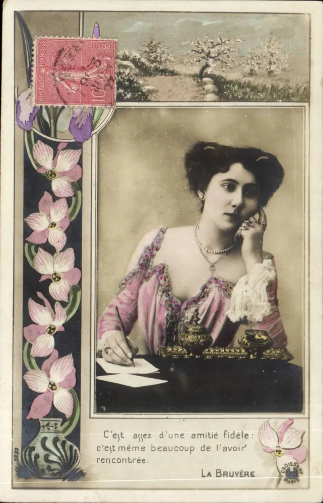Frau am Tisch — Text von La Bruyère — Verlag Croise, n° 393 - Vorderseite