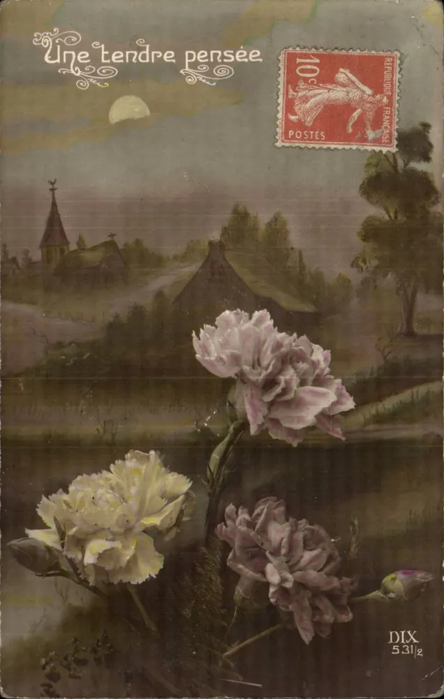 Eine zärtliche Erinnerung — ländlicher Landschaft mit Blumen — Verlag DIX n°531/2 - Vorderseite