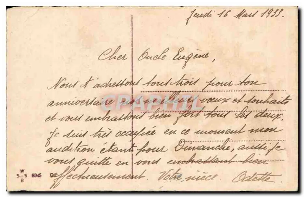 Arranjo de cravos — editor W S+S B n°8045 - Verso