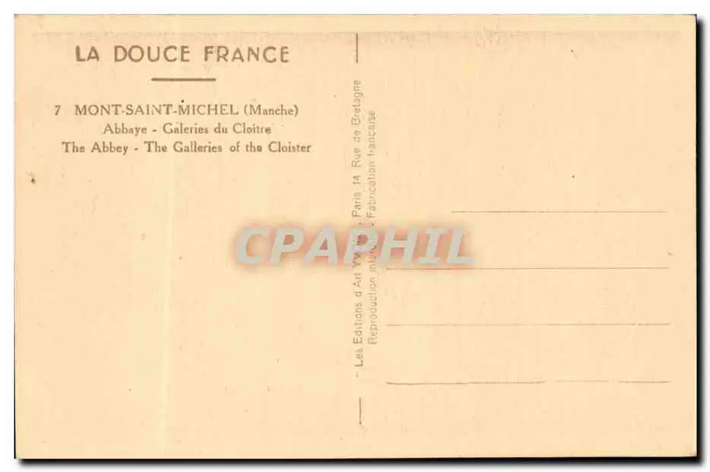 Mont-Saint-Michel — Galerias do Claustro — Les Éditions d'Art Yvon - Verso