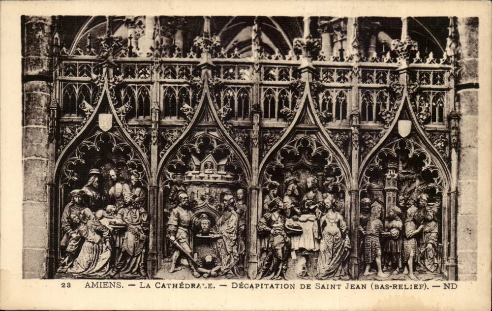 Amiens — Die Kathedrale — Enthauptung des Johannes (Relief) — ND - Vorderseite