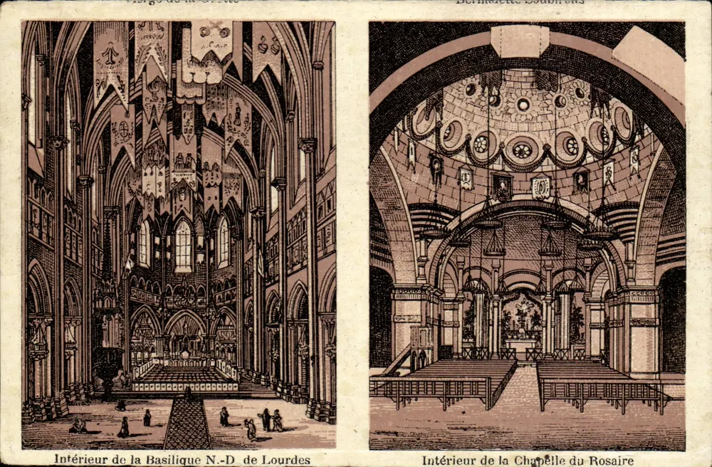 Innenansicht der Basilika Notre-Dame de Lourdes — Innenansicht der Rosenkranzkapelle — Bernadette Soubirous - Vorderseite