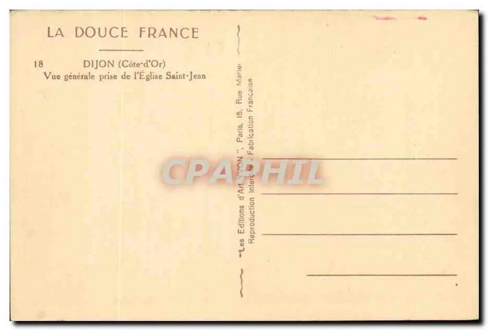 Dijon (Côte-d'Or) — Allgemeiner Blick vom Kirchhof Saint-Jean — Éditions d'Art 'Dijon' - Rückseite