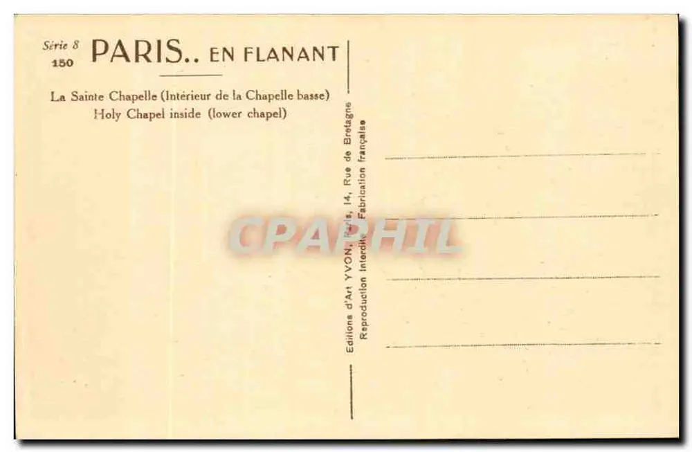 A Santa Capela — Interior da Capela Baixa — Éditions d'Art YVON, Paris - Verso