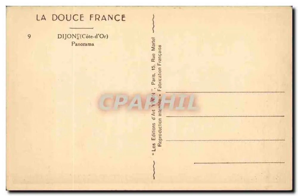 Dijon — Panorama — Les Éditions d'Art Yven, Paris - Verso