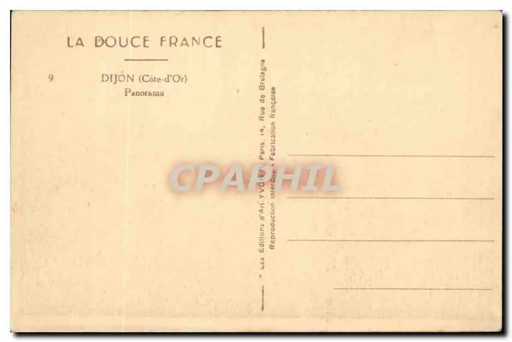 Dijon — Panorama — Les Éditions d'Art VVOL, Paris - Verso
