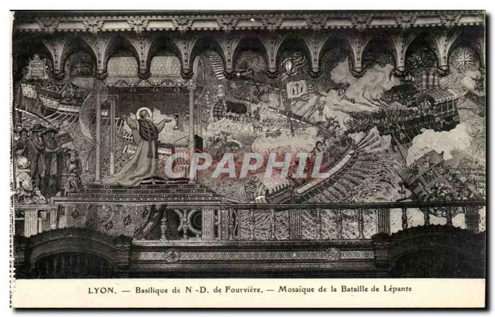 LYON — Basilika Notre-Dame de Fourvière — Mosaik der Schlacht von Lepanto - Vorderseite