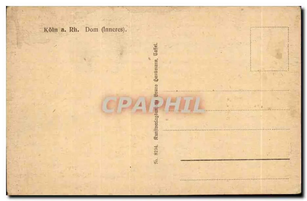 Kölner Dom — Innenansicht — Verleger Bruno Gausmann, Nr. 8194 - Rückseite