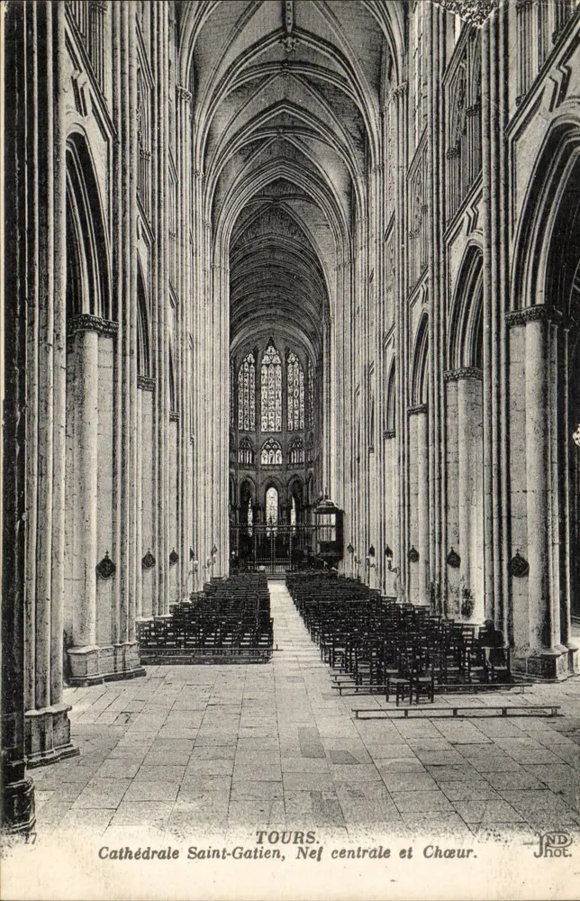 Tours — Kathedrale Saint-Gatien, Mittelgang und Chor — Jhot. - Vorderseite