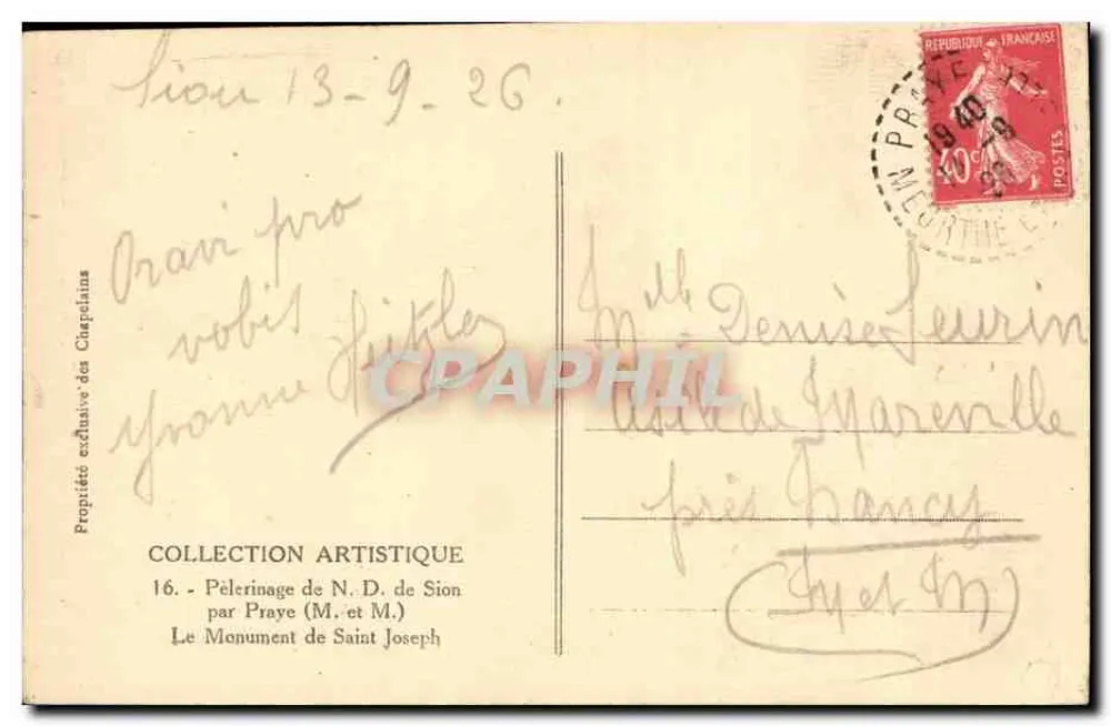 Denkmal des heiligen Joseph — Pilgerung der Jungfrau von Sion — Künstlerische Sammlung, Nr. 16 - Rückseite