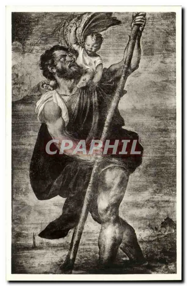 São Cristóvão carregando o Menino Jesus — reprodução de um afresco de Tiziano Vecellio — Palazzo Ducale, Veneza - Frente