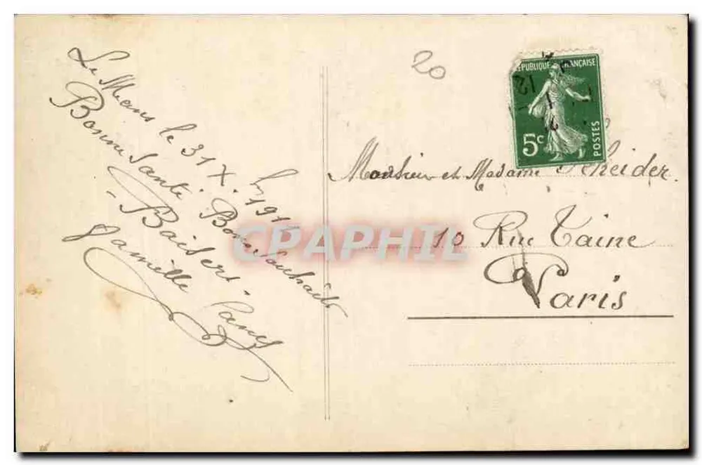 Familie unter einem Regenschirm — Winterlandschaft — Verlag CPHIL n°484 - Rückseite