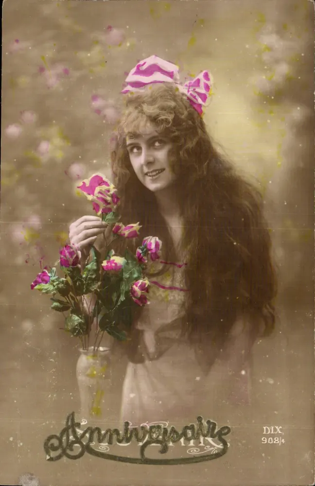 Frau mit Rosen — Geburtstag — DIX 908/4 - Vorderseite