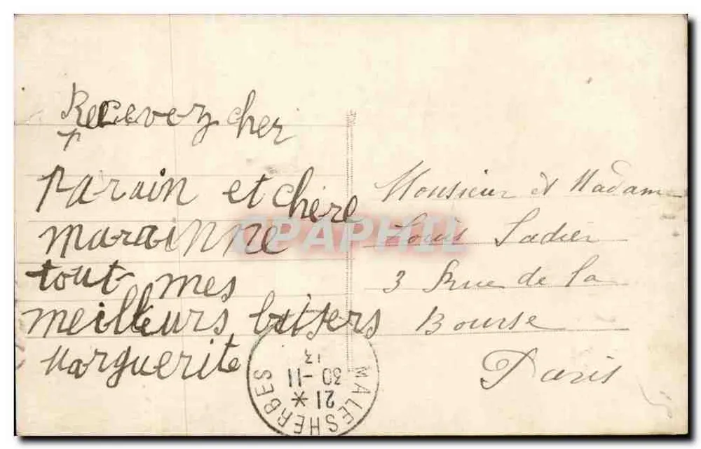 Mädchen mit Blumenbouquet — 'Un bonjour' — unbekannter Verlag, n° 417 - Rückseite