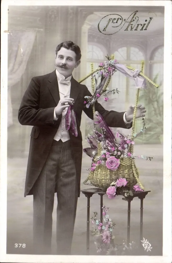 Mann in eleganter Kleidung — mit Blumenkorb — Verlag Per Aril, Nr. 378 - Vorderseite