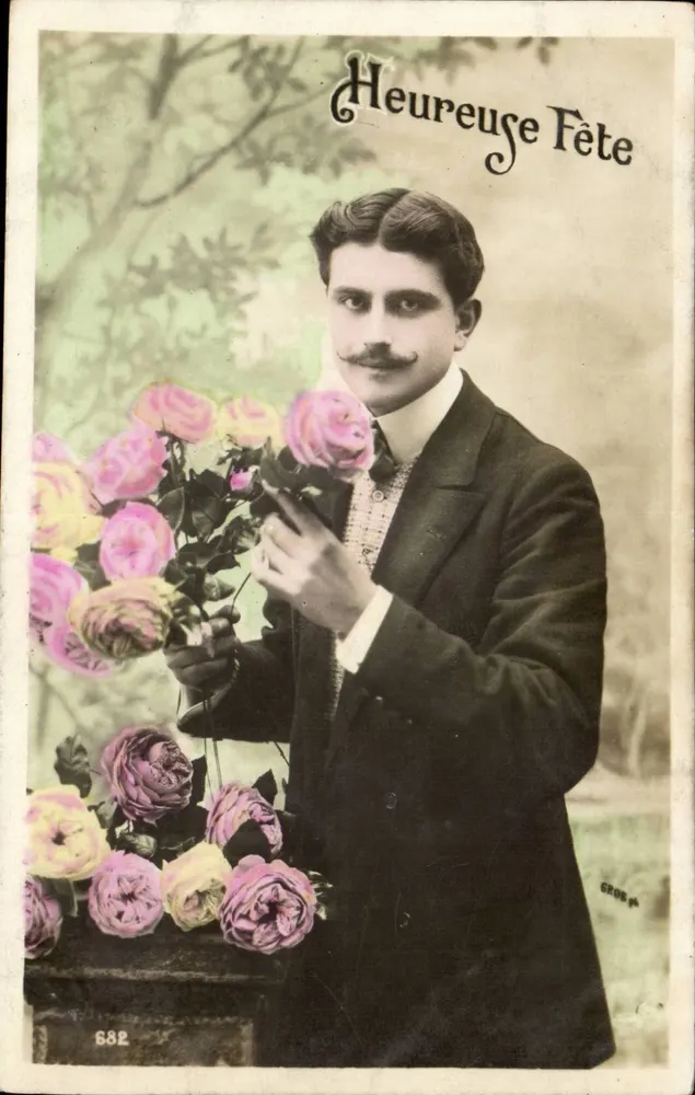 Mann mit Rosenstrauß — 'Fröhliche Feier' — GROB n°682 - Vorderseite