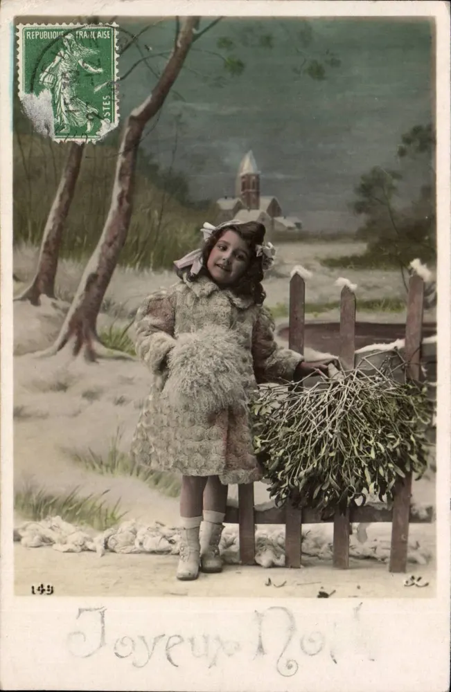 Mädchen in Winterkleidung mit Efeu — Frohe Weihnachten — Verlag Levavasseur, Nr. 149 - Vorderseite