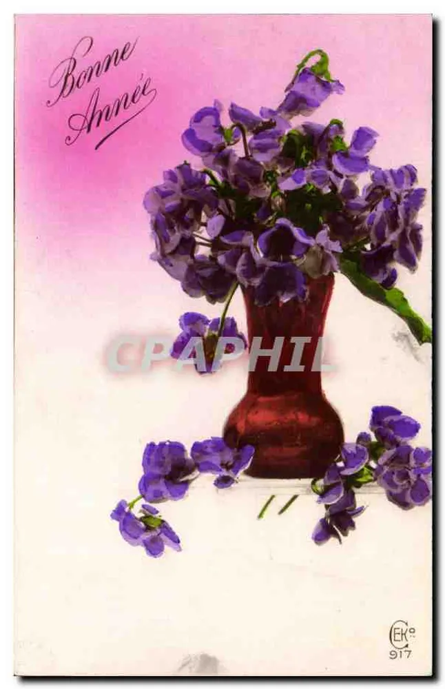 Violetas em um vaso — Carta de voo — Editor EK° n°917 - Frente