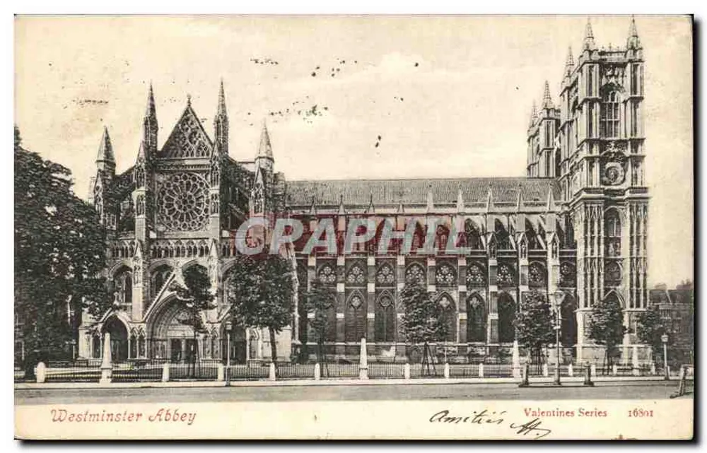 Westminster Abbey — Ansicht der Fassade — Freundschaften, Valentines Serie 16801 - Vorderseite