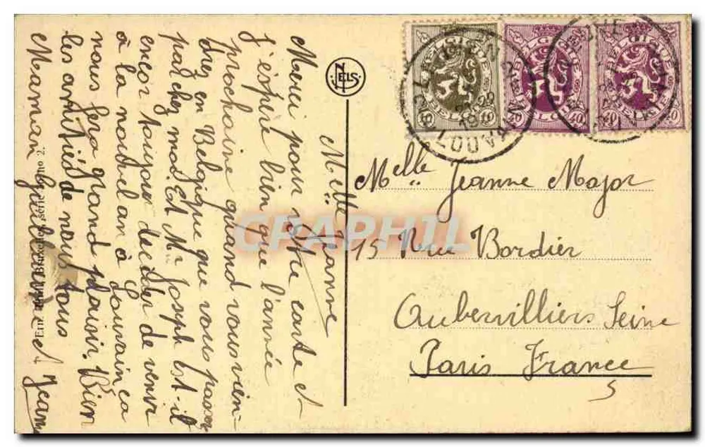 Louvain Bahnhof — Ansicht des Bahnhofs und Denkmals — Verlag N. Lais, Seriennummer nicht sichtbar - Rückseite