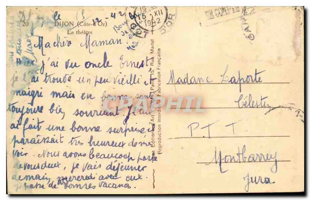 O teatro — Dijon (Côte-d'Or) — Edição Art Véritable, n° 20 - Verso