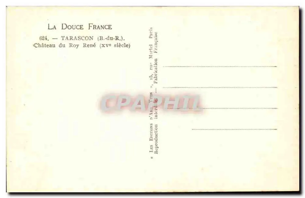 Tarascon — Kasteel van Koning René — Uitgaven n'Art Yvon, Parijs - Achterkant