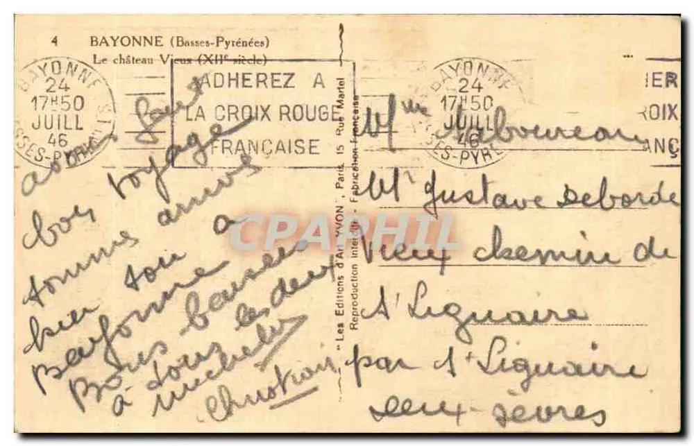 Bayonne — O castelo Velho (século XIII) — Les Éditions d'Art Vyon, Paris - Verso