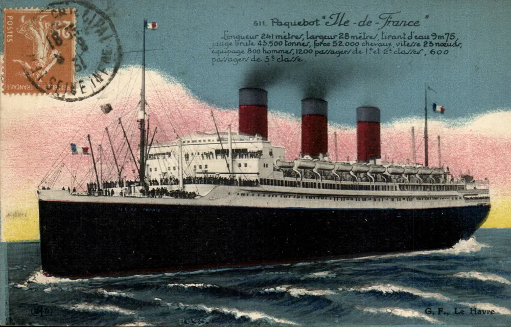 Paquebote "Ile-de-France" — ilustração marítima — G.F., Le Havre - Frente