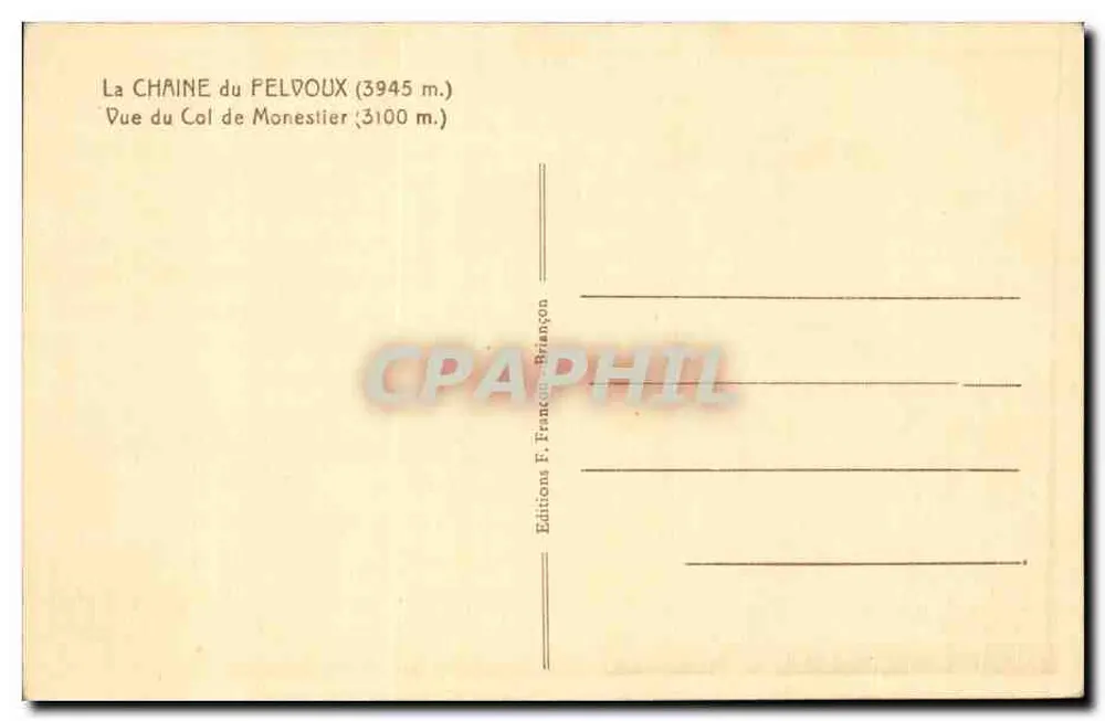 Kette von Feldoux — Ansicht des Monestier-Passes — Éditions F. Franocon-Brianyon - Rückseite