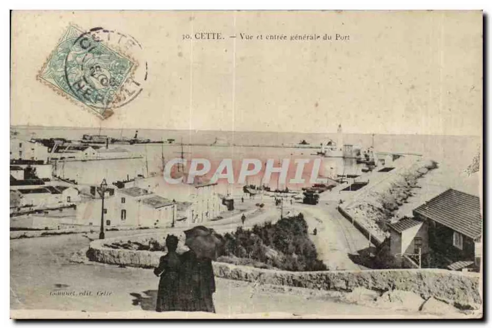 CETTE — Vista e entrada geral do Porto — Lommelet, edit. Celle - Frente