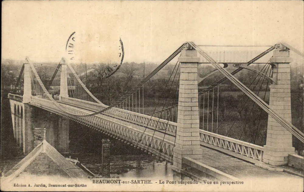 Beaumont-sur-Sarthe — Der Hängebrücke — Perspektivische Ansicht — Ausgabe A. Jardin - Vorderseite