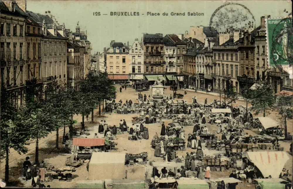 Brüssel - Place du Grand Sablon — lebhaftes Marktgeschehen — Grand Bazar Anspach Edition - Vorderseite
