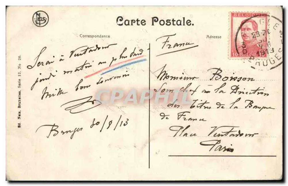 Brügge — Grüner Kai — Verleger N. Meu, Brüssel, Serie 12, Nr. 20 - Rückseite