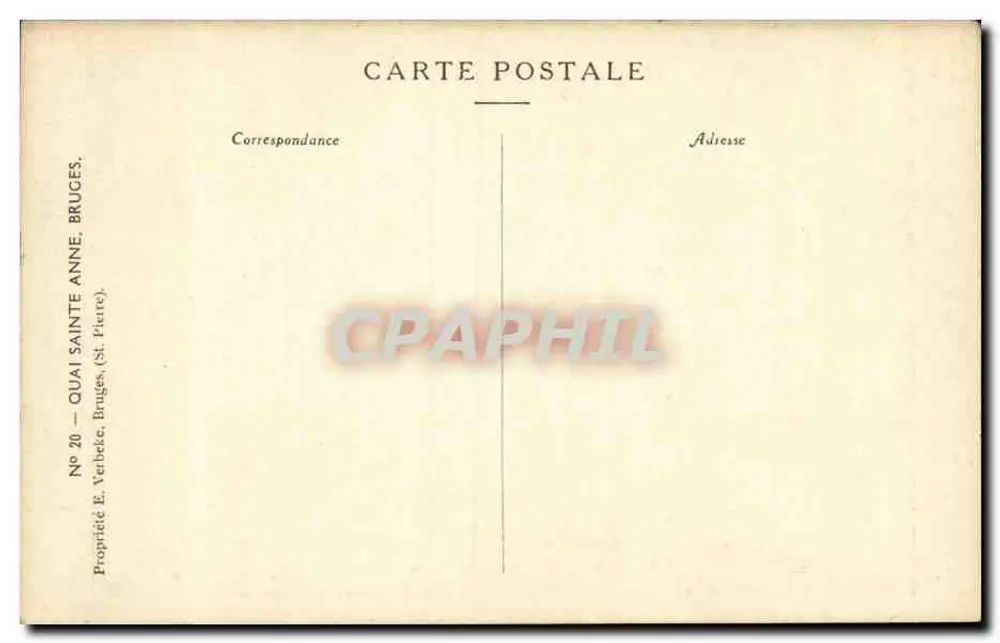 Quai Sainte-Anne — Brügge — Verlag E. Verbeke, Nr. 20 - Rückseite