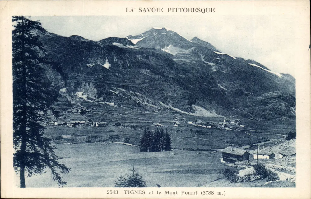 Tignes e o Monte Pourri (3788 m.) — A Saboia pitoresca — Coleção «La Plus Belle» F. de Migieu, editor Chambery - Frente