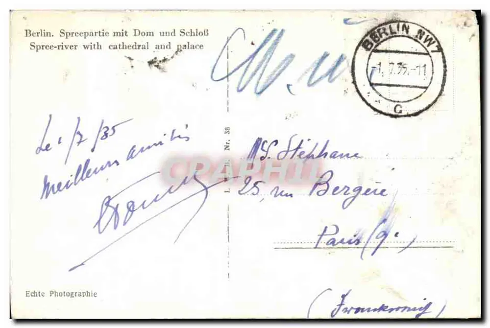 Berlin. Spreepartie mit Dom und Schloß — Deutsches Reich, Verleger L. Nr. 38 - Rückseite
